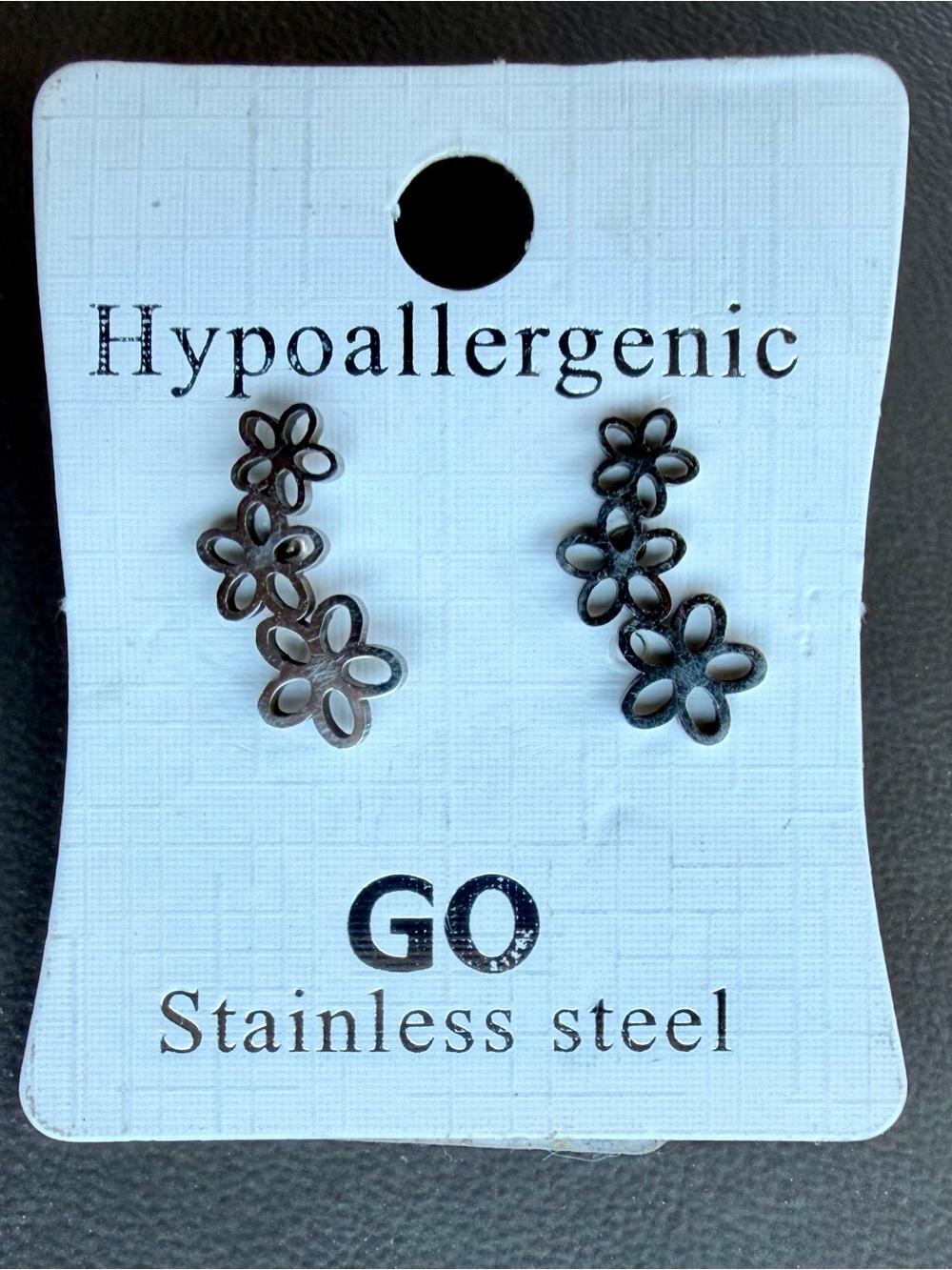 NWT Triple-Flower Ear Climber Minimalist Studs, Laser Cut Stainless Steel